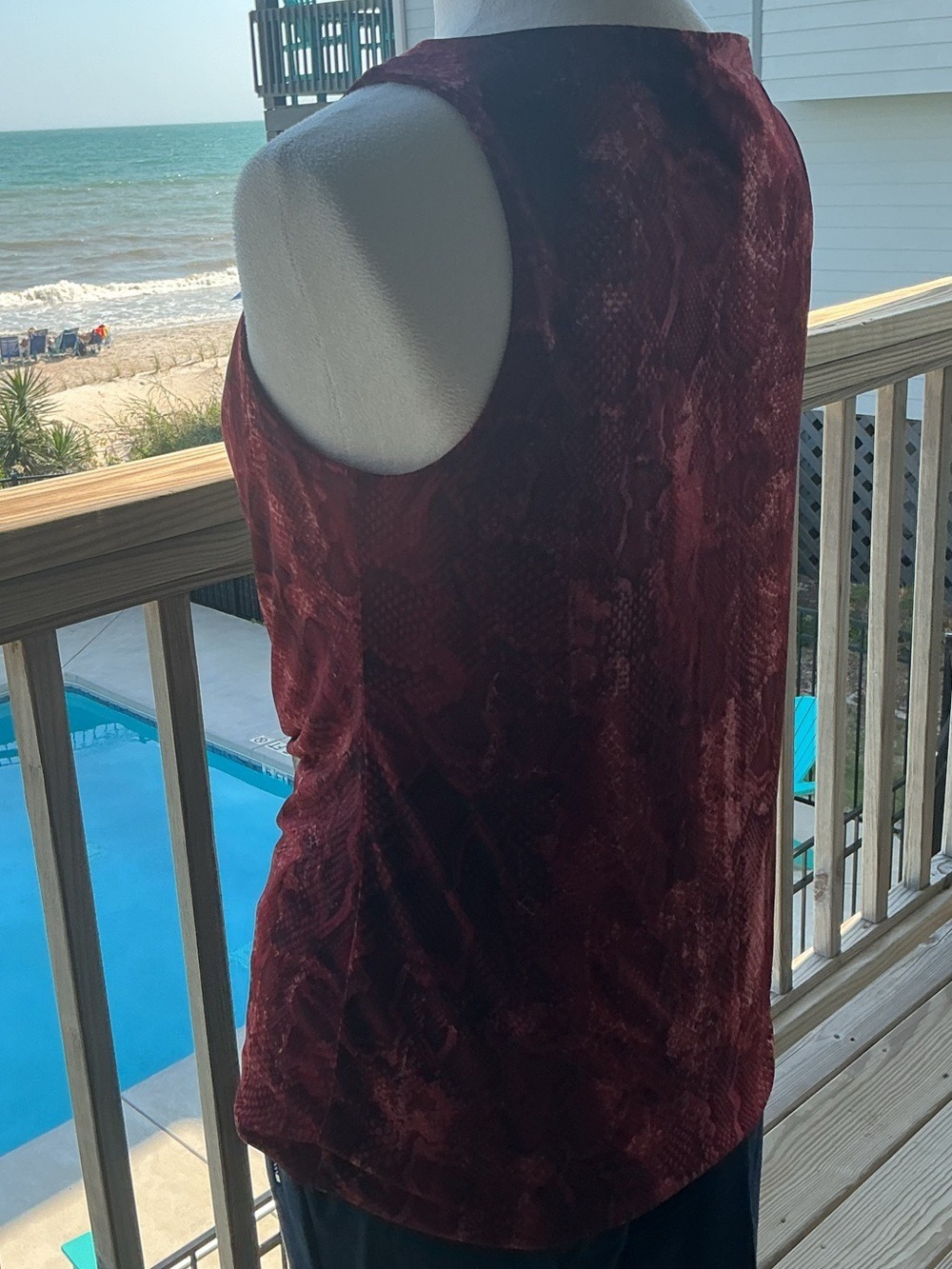 White House Black Market Burgundy Snake-Print Cowl Neck Tank - Picture 8 of 15